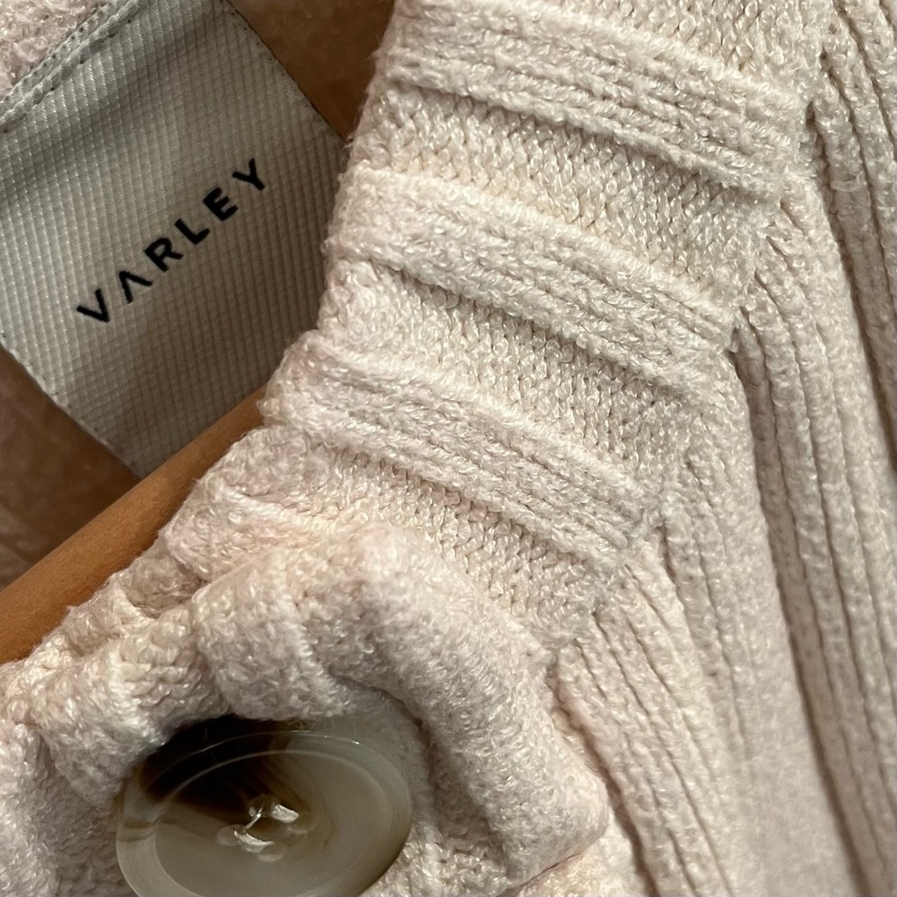 Varley Pensdale Relaxed Knit Jacket Egret Blush Ivory Ribbed Cardigan L - Picture 13 of 15